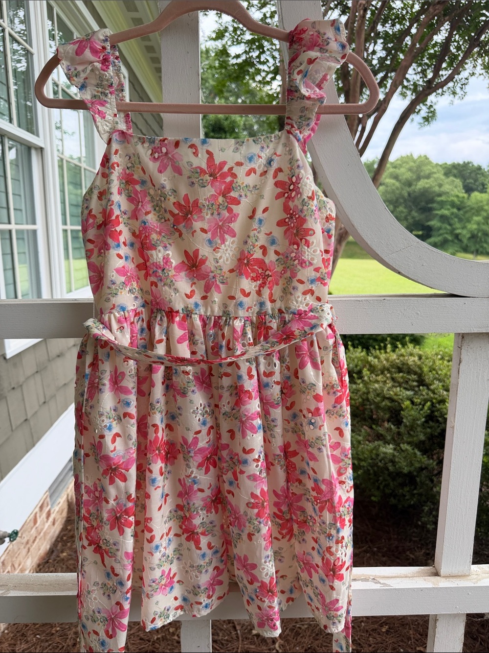 Altar'd State Cream Floral Mini Dress with Pink & Coral Flowers